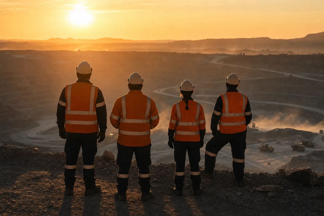 WESCO crew at dawn overlooking an open-pit operation